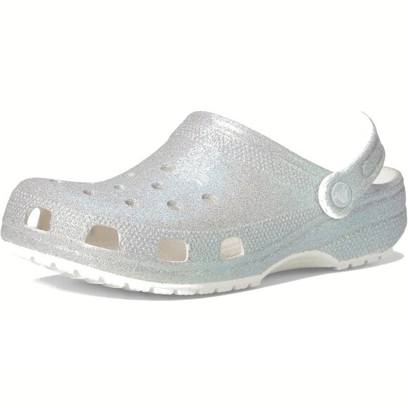 NEW CROCS Sizes 6-10 Women's Classic Iridescent Glitter Clog - White/Silver - Picture 2 of 6